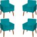 Kit 4 Poltronas Decorativas Para Sala, Escritório, Recepção Beatriz Suede Azul Turquesa Pé Castanho - Clique E Decore