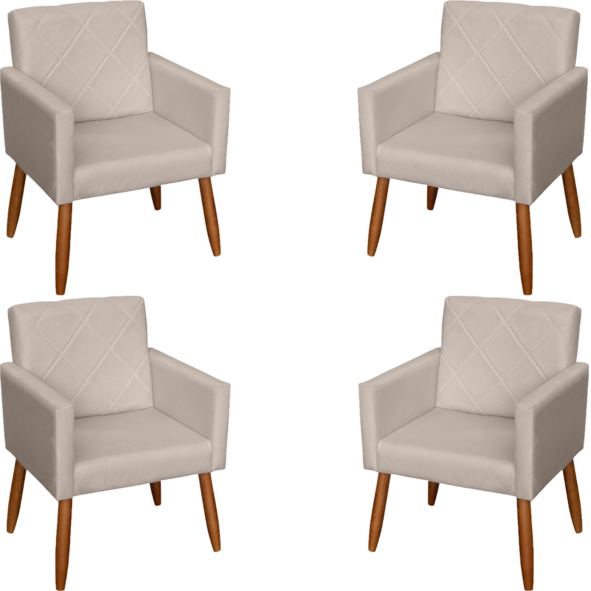 Kit 4 Poltronas Decorativas Para Sala, Escritório, Recepção Beatriz Suede Bege Pé Castanho - Clique E Decore