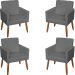 Kit 4 Poltronas Decorativas Para Sala, Escritório, Recepção Beatriz Suede Cinza Pé Castanho - Clique E Decore