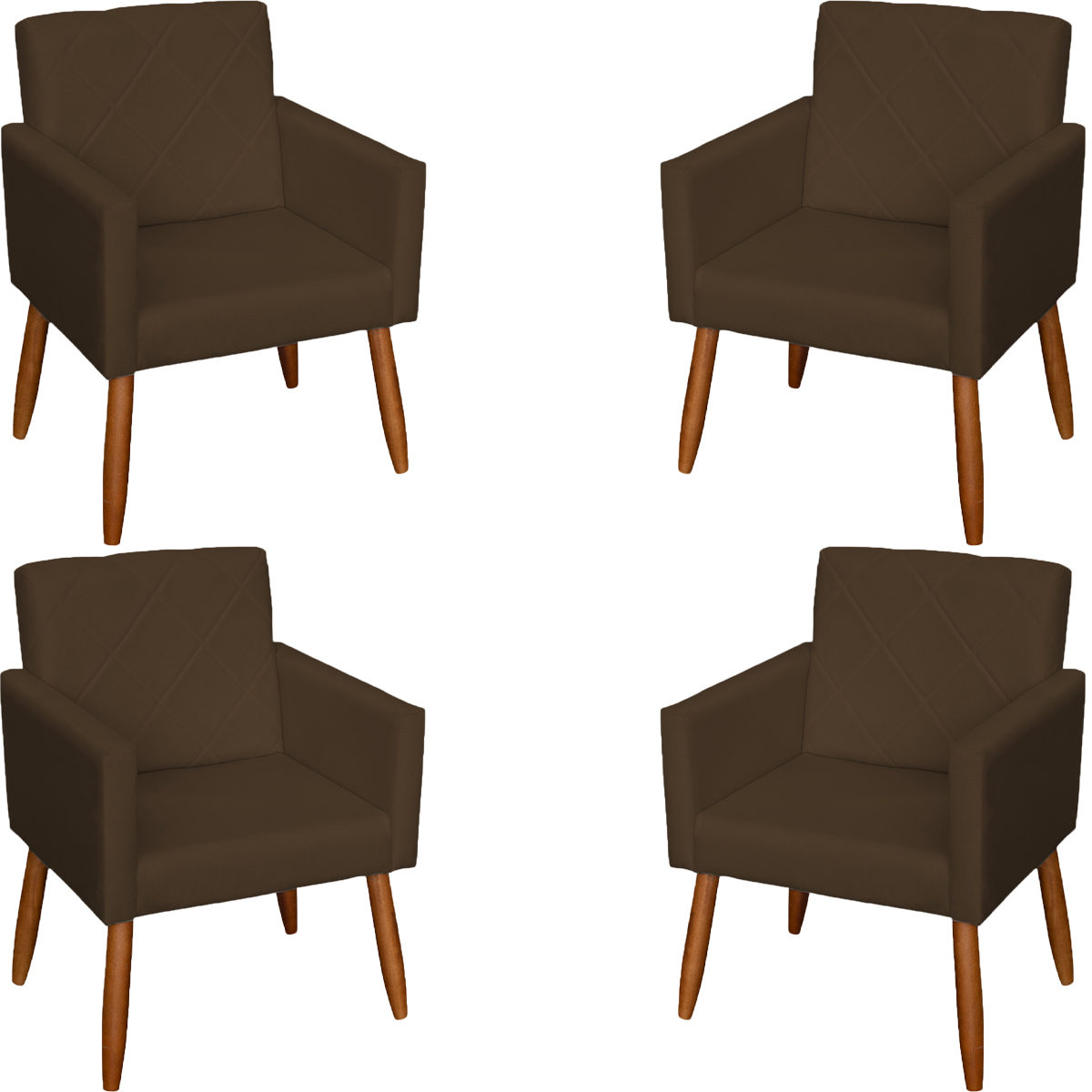 Kit 4 Poltronas Decorativas Para Sala, Escritório, Recepção Beatriz Suede Marrom Pé Castanho - Clique E Decore