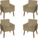 Kit 4 Poltronas Decorativas Para Sala, Escritório, Recepção Beatriz Suede Nude Pé Castanho - Clique E Decore