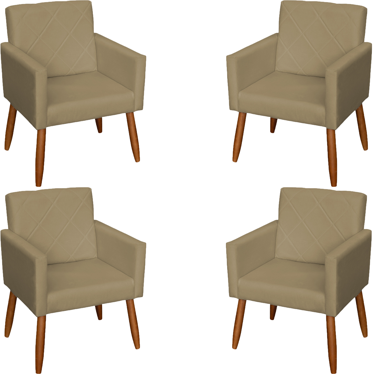 Kit 4 Poltronas Decorativas Para Sala, Escritório, Recepção Beatriz Suede Nude Pé Castanho - Clique E Decore