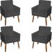 Kit 4 Poltronas Decorativas Para Sala, Escritório, Recepção Beatriz Suede Preto Pé Castanho - Clique E Decore