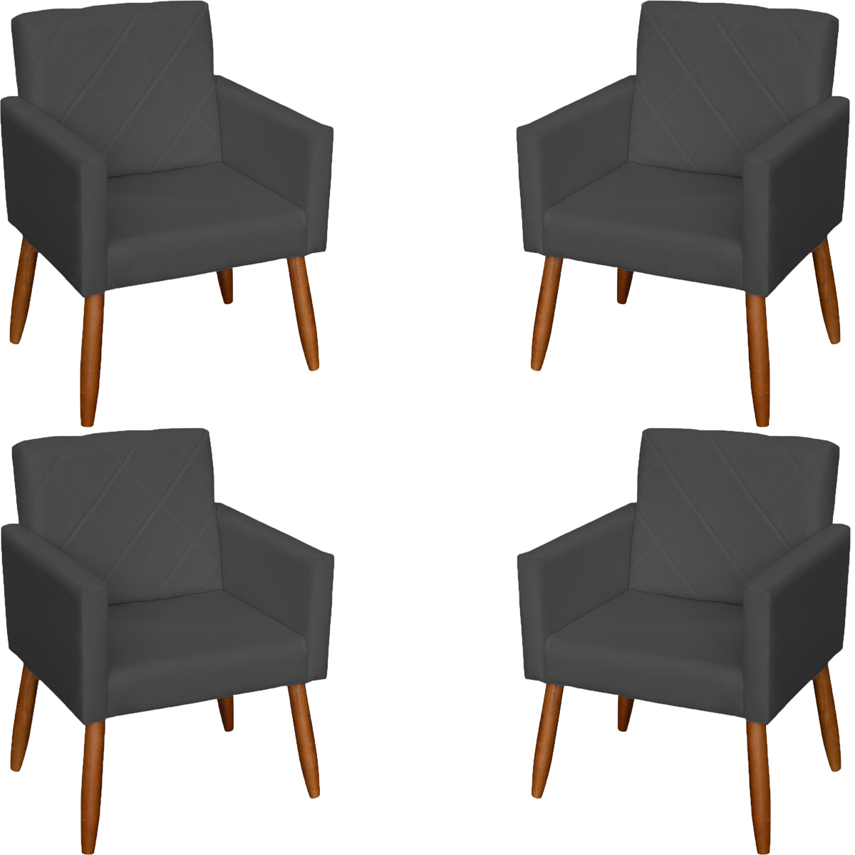 Kit 4 Poltronas Decorativas Para Sala, Escritório, Recepção Beatriz Suede Preto Pé Castanho - Clique E Decore