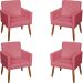 Kit 4 Poltronas Decorativas Para Sala, Escritório, Recepção Beatriz Suede Rosê Pé Castanho - Clique E Decore