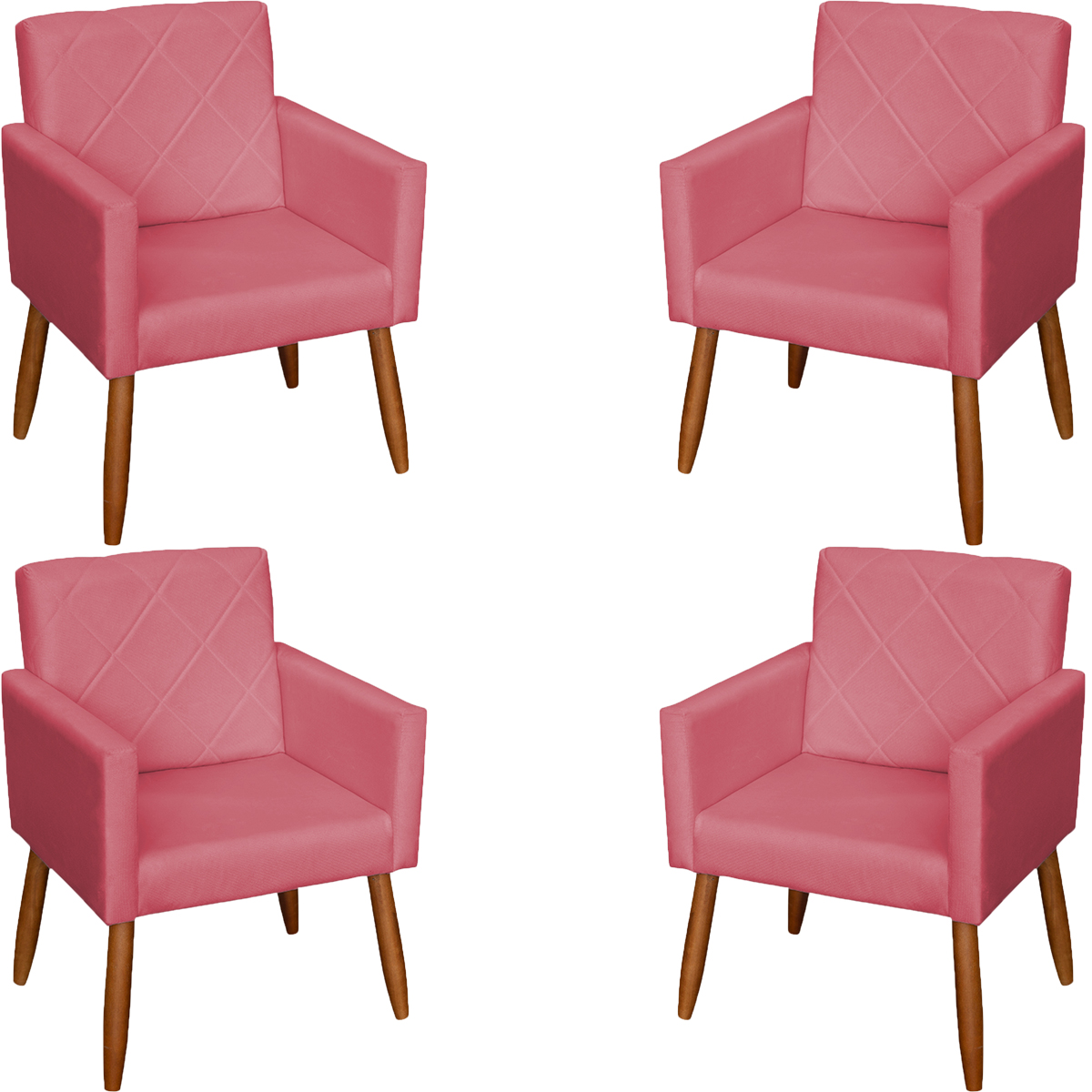 Kit 4 Poltronas Decorativas Para Sala, Escritório, Recepção Beatriz Suede Rosê Pé Castanho - Clique E Decore