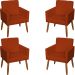 Kit 4 Poltronas Decorativas Para Sala, Escritório, Recepção Beatriz Suede Terracota Pé Castanho - Clique E Decore