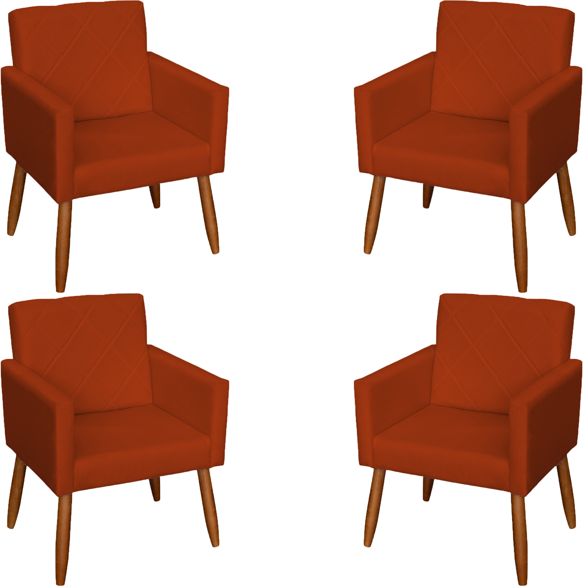 Kit 4 Poltronas Decorativas Para Sala, Escritório, Recepção Beatriz Suede Terracota Pé Castanho - Clique E Decore