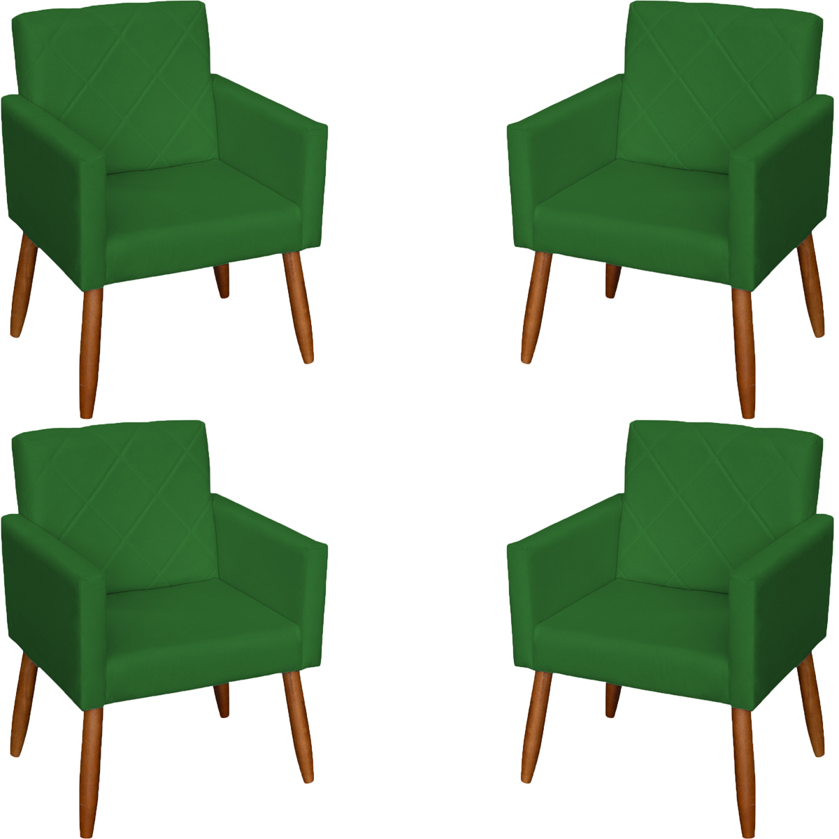 Kit 4 Poltronas Decorativas Para Sala, Escritório, Recepção Beatriz Suede Verde Pé Castanho - Clique E Decore