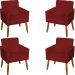 Kit 4 Poltronas Decorativas Para Sala, Escritório, Recepção Suede Bordô Pé Castanho - Clique E Decore