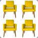 Kit 4 Poltronas Decorativas Para Sala, Manicure, Quarto Isa Suede Amarelo Pé Castanho - Clique E Decore