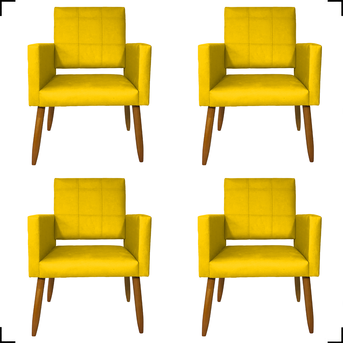 Kit 4 Poltronas Decorativas Para Sala, Manicure, Quarto Isa Suede Amarelo Pé Castanho - Clique E Decore
