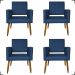 Kit 4 Poltronas Decorativas Para Sala, Manicure, Quarto Isa Suede Azul Marinho Pé Castanho - Clique E Decore