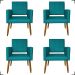 Kit 4 Poltronas Decorativas Para Sala, Manicure, Quarto Isa Suede Azul Turquesa Pé Castanho - Clique E Decore