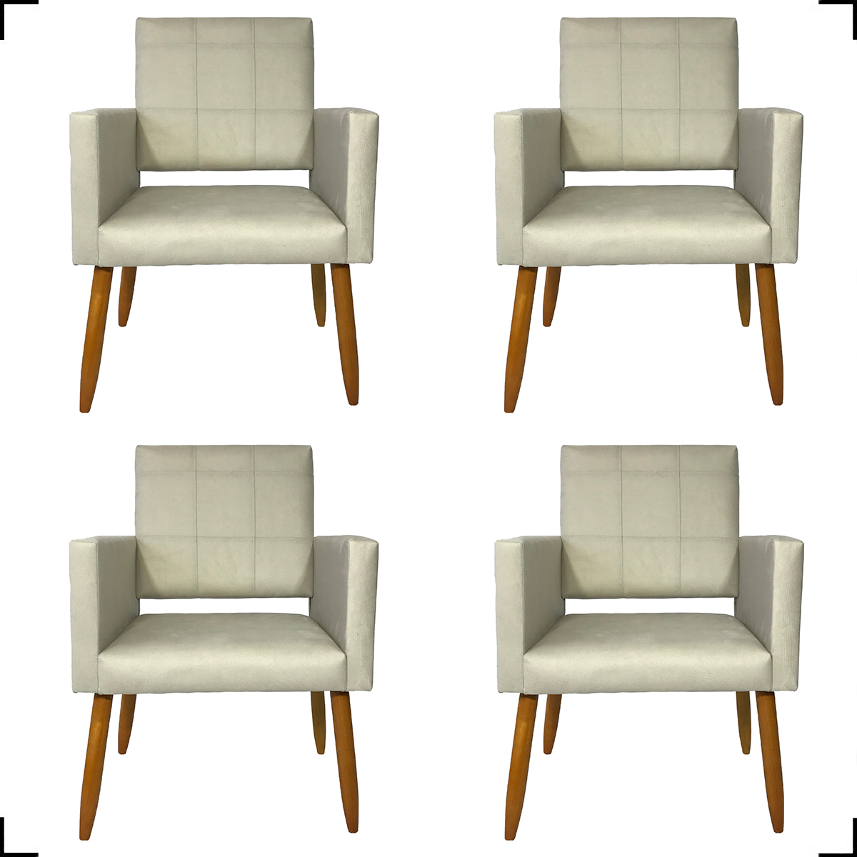 Kit 4 Poltronas Decorativas Para Sala, Manicure, Quarto Isa Suede Bege Pé Castanho - Clique E Decore