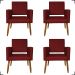 Kit 4 Poltronas Decorativas Para Sala, Manicure, Quarto Isa Suede Bordô Pé Castanho - Clique E Decore