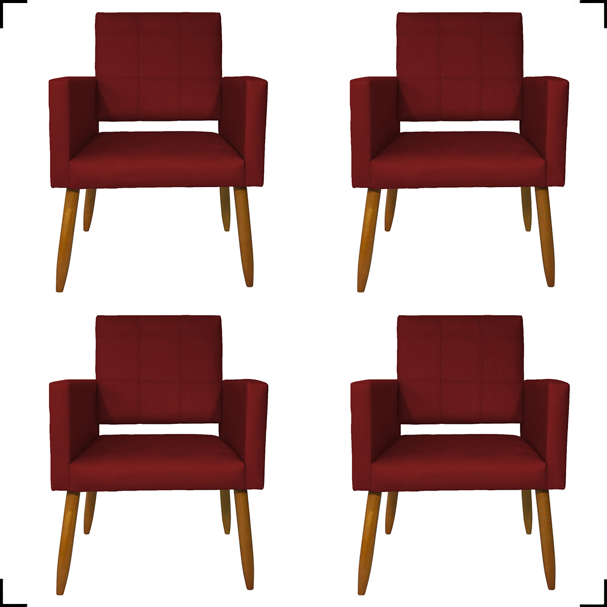 Kit 4 Poltronas Decorativas Para Sala, Manicure, Quarto Isa Suede Bordô Pé Castanho - Clique E Decore