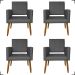 Kit 4 Poltronas Decorativas Para Sala, Manicure, Quarto Isa Suede Cinza Pé Castanho - Clique E Decore