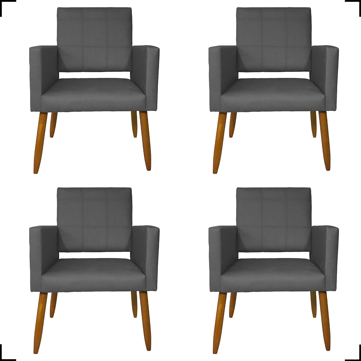 Kit 4 Poltronas Decorativas Para Sala, Manicure, Quarto Isa Suede Cinza Pé Castanho - Clique E Decore