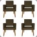 Kit 4 Poltronas Decorativas Para Sala, Manicure, Quarto Isa Suede Marrom Pé Castanho - Clique E Decore