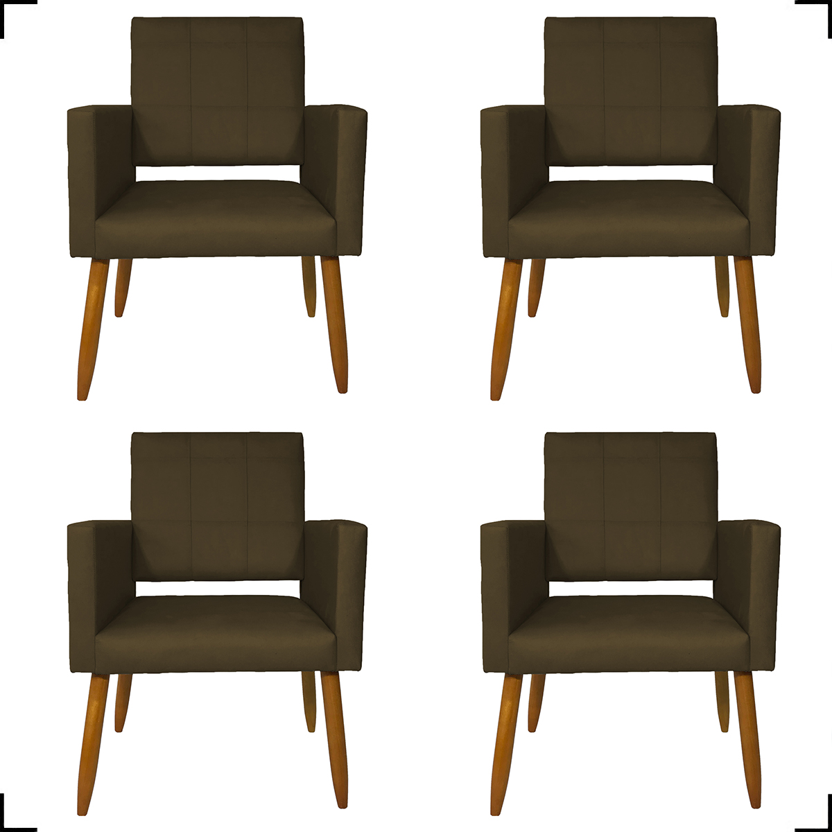 Kit 4 Poltronas Decorativas Para Sala, Manicure, Quarto Isa Suede Marrom Pé Castanho - Clique E Decore