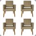 Kit 4 Poltronas Decorativas Para Sala, Manicure, Quarto Isa Suede Nude Pé Castanho - Clique E Decore