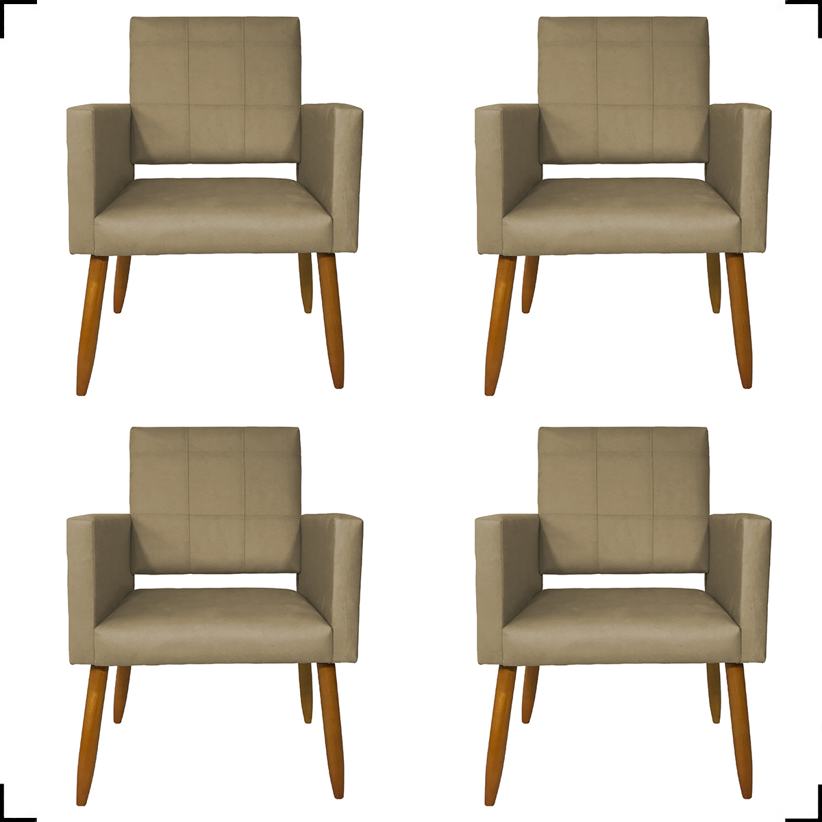 Kit 4 Poltronas Decorativas Para Sala, Manicure, Quarto Isa Suede Nude Pé Castanho - Clique E Decore