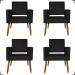 Kit 4 Poltronas Decorativas Para Sala, Manicure, Quarto Isa Suede Preto Pé Castanho - Clique E Decore