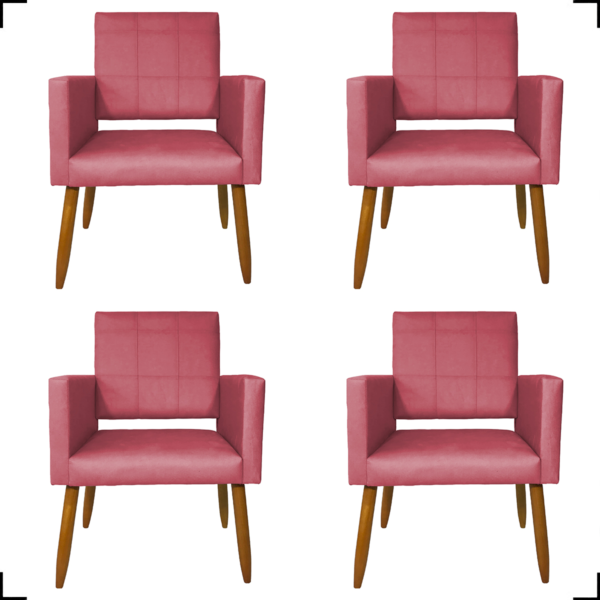 Kit 4 Poltronas Decorativas Para Sala, Manicure, Quarto Isa Suede Rosê Pé Castanho - Clique E Decore
