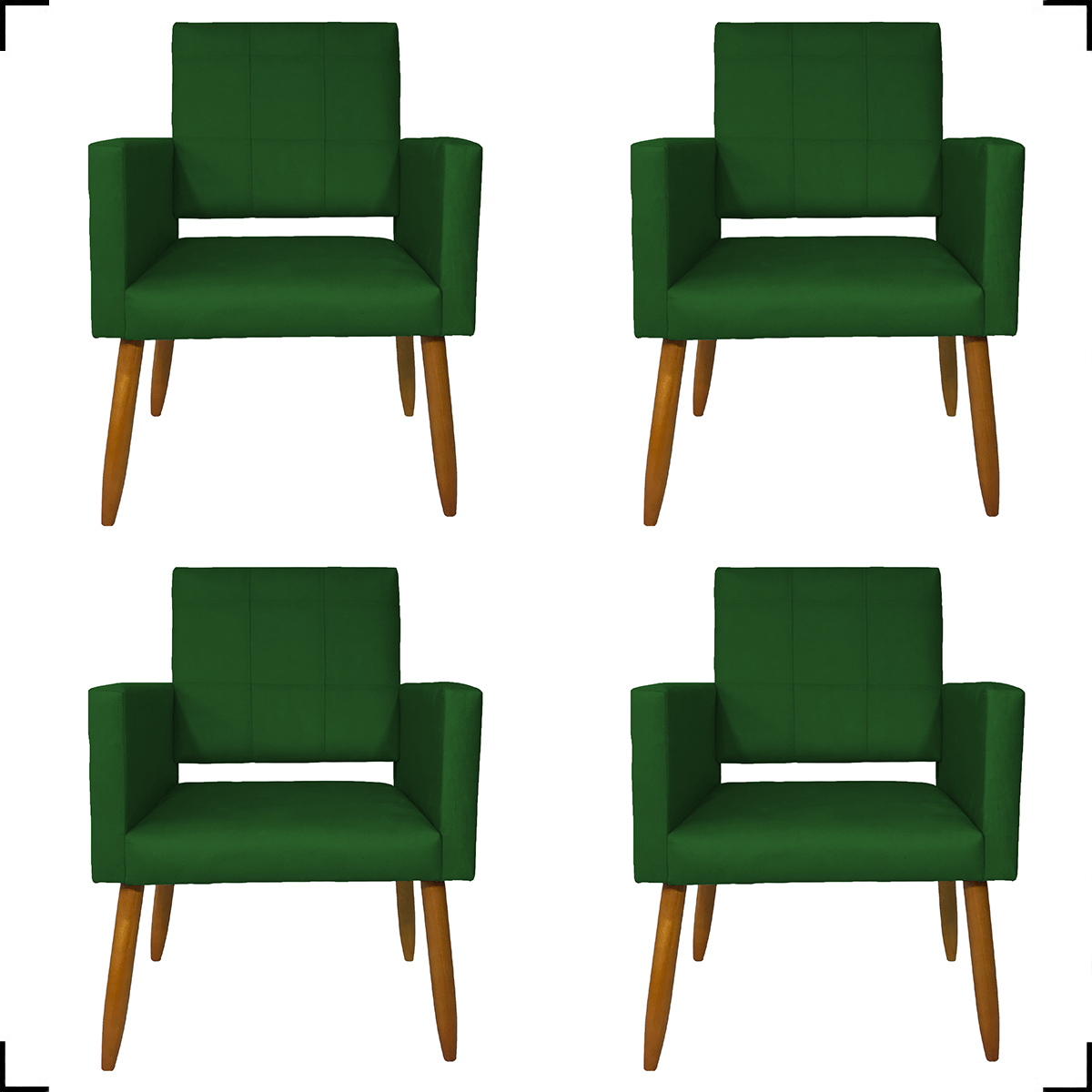 Kit 4 Poltronas Decorativas Para Sala, Manicure, Quarto Isa Suede Verde Pé Castanho - Clique E Decore