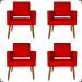 Kit 4 Poltronas Decorativas Para Sala, Manicure, Quarto Isa Suede Vermelho Pé Castanho - Clique E Decore