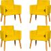 Kit 4 Poltronas Decorativas Para Sala, Manicure, Quarto, Nina Suede Amarelo Pé Castanho - Clique E Decore