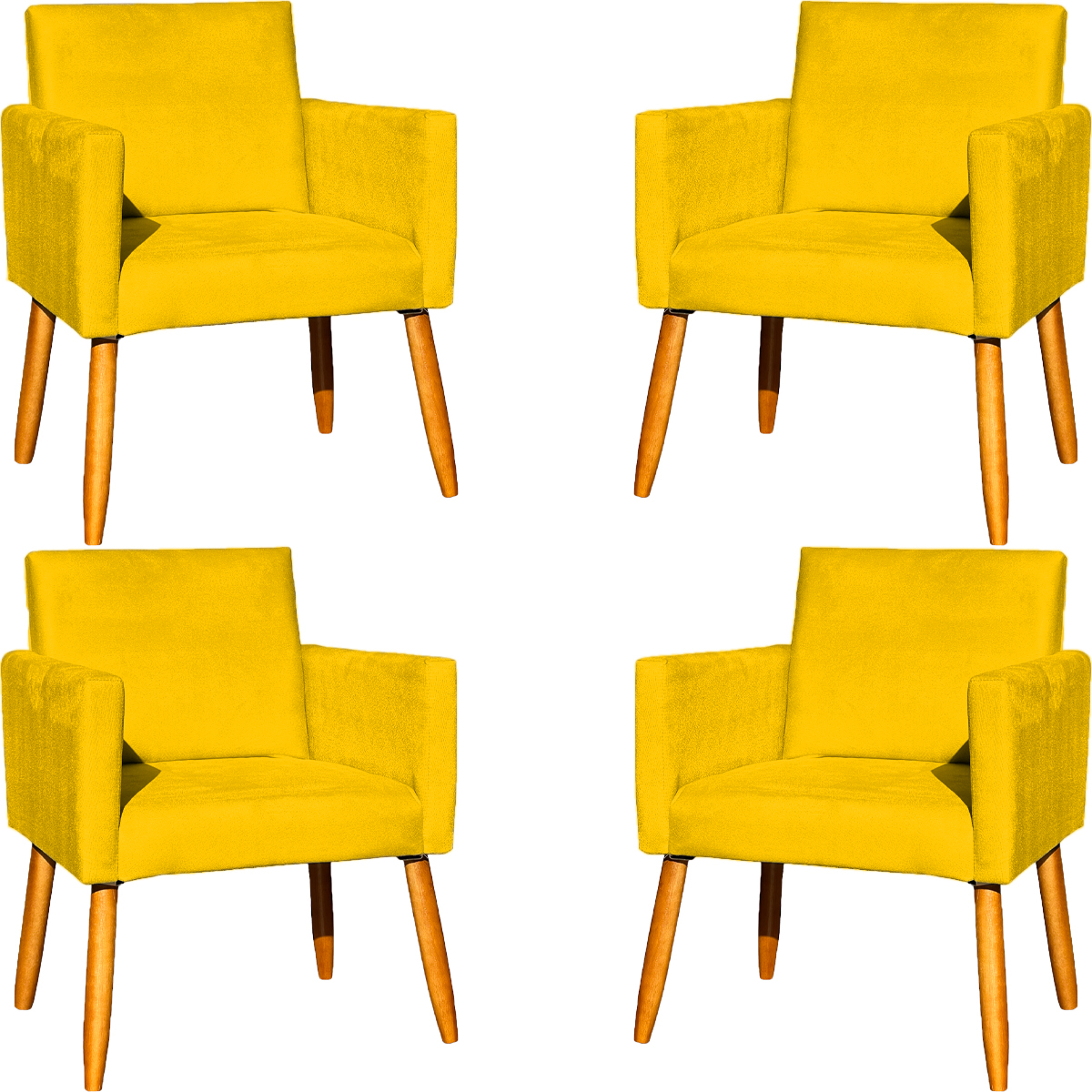Kit 4 Poltronas Decorativas Para Sala, Manicure, Quarto, Nina Suede Amarelo Pé Castanho - Clique E Decore