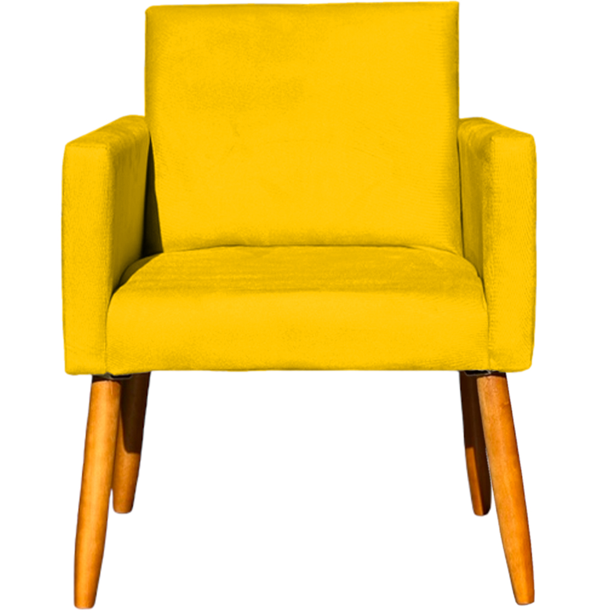 Kit 4 Poltronas Decorativas Para Sala, Manicure, Quarto, Nina Suede Amarelo Pé Castanho - Clique E Decore