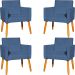 Kit 4 Poltronas Decorativas Para Sala, Manicure, Quarto, Nina Suede Azul Marinho Pé Castanho - Clique E Decore