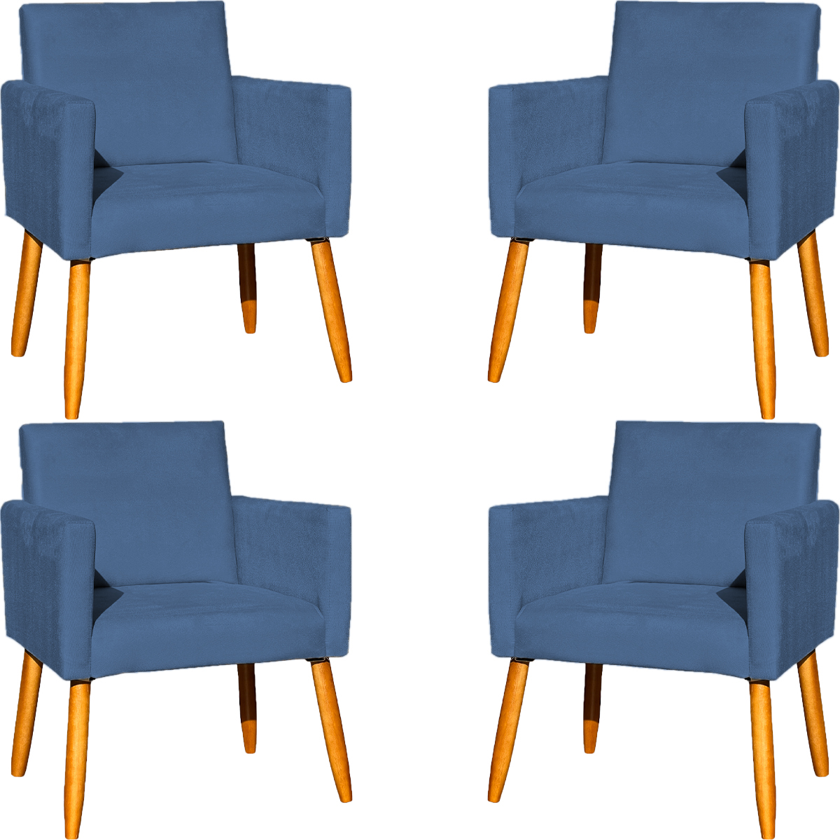 Kit 4 Poltronas Decorativas Para Sala, Manicure, Quarto, Nina Suede Azul Marinho Pé Castanho - Clique E Decore