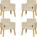 Kit 4 Poltronas Decorativas Para Sala, Manicure, Quarto, Nina Suede Bege Pé Castanho - Clique E Decore