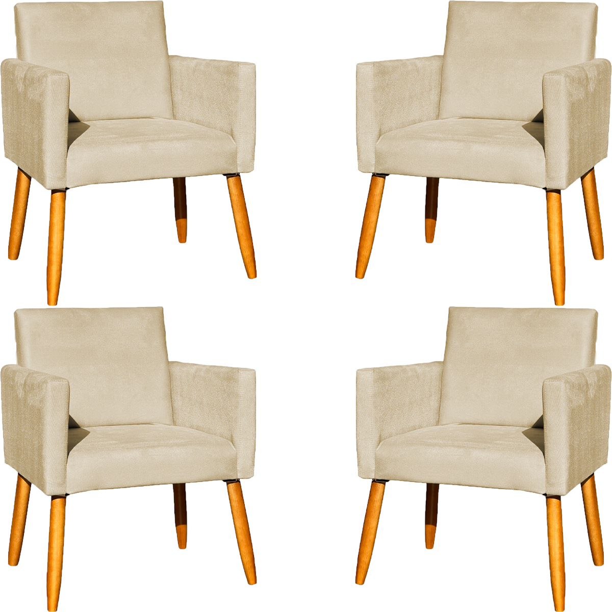 Kit 4 Poltronas Decorativas Para Sala, Manicure, Quarto, Nina Suede Bege Pé Castanho - Clique E Decore