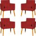 Kit 4 Poltronas Decorativas Para Sala, Manicure, Quarto, Nina Suede Bordô Pé Castanho - Clique E Decore