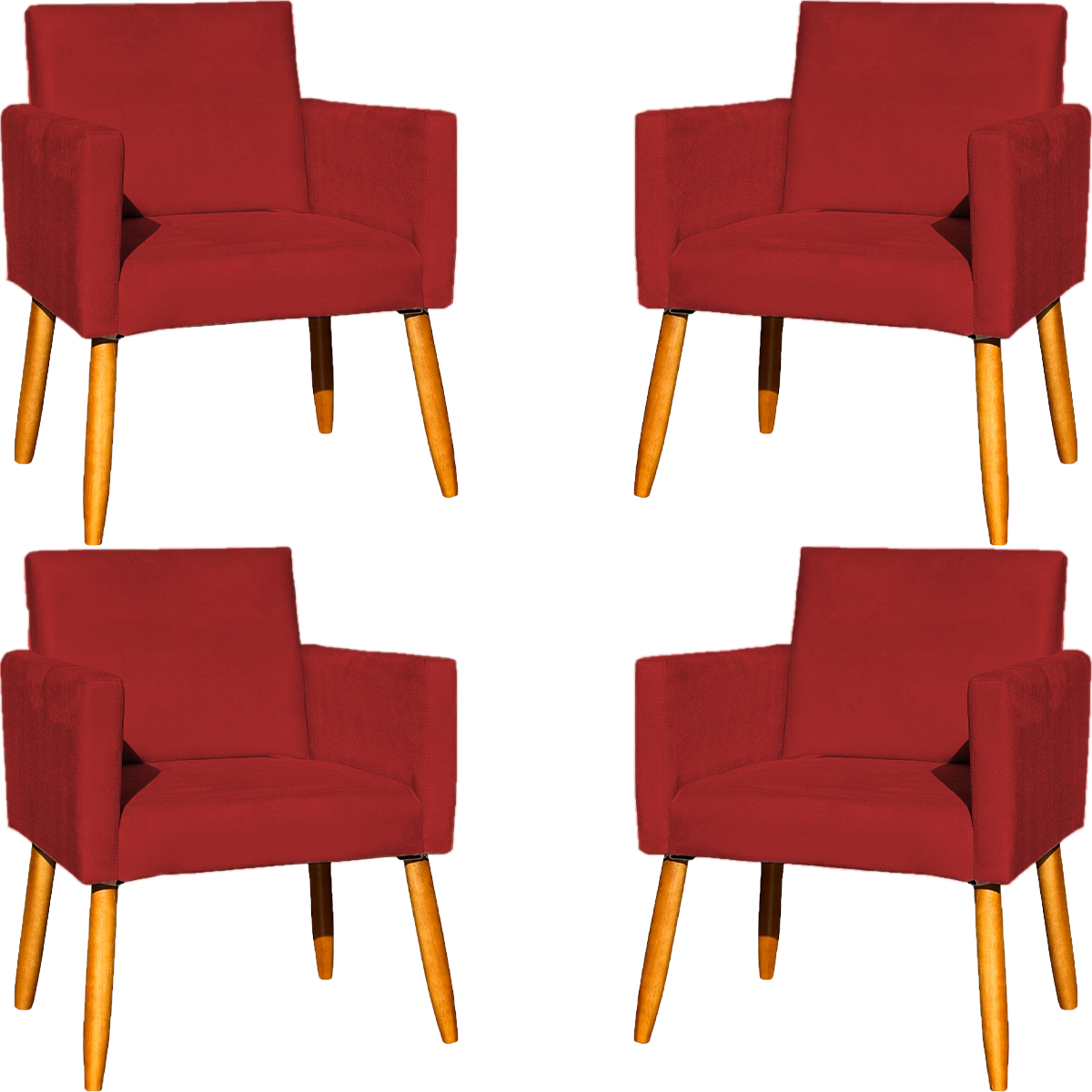 Kit 4 Poltronas Decorativas Para Sala, Manicure, Quarto, Nina Suede Bordô Pé Castanho - Clique E Decore