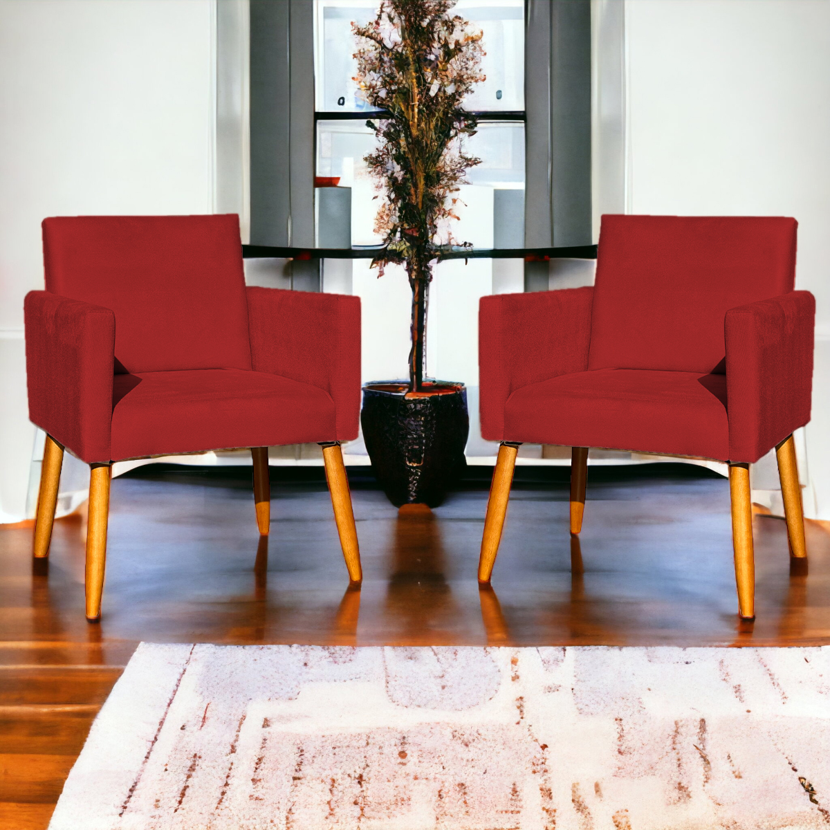 Kit 4 Poltronas Decorativas Para Sala, Manicure, Quarto, Nina Suede Bordô Pé Castanho - Clique E Decore