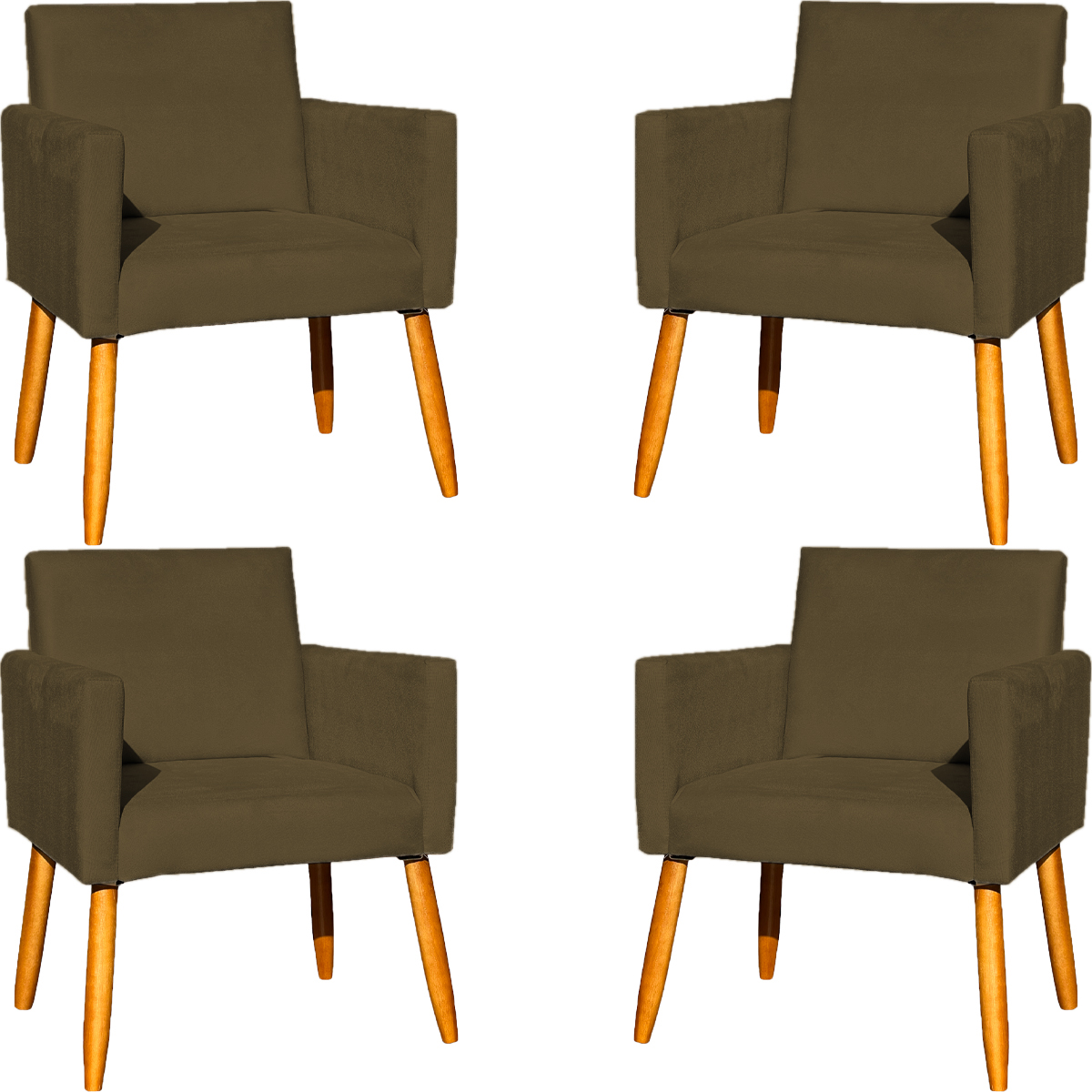 Kit 4 Poltronas Decorativas Para Sala, Manicure, Quarto, Nina Suede Marrom Pé Castanho - Clique E Decore