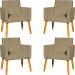 Kit 4 Poltronas Decorativas Para Sala, Manicure, Quarto, Nina Suede Nude Pé Castanho - Clique E Decore