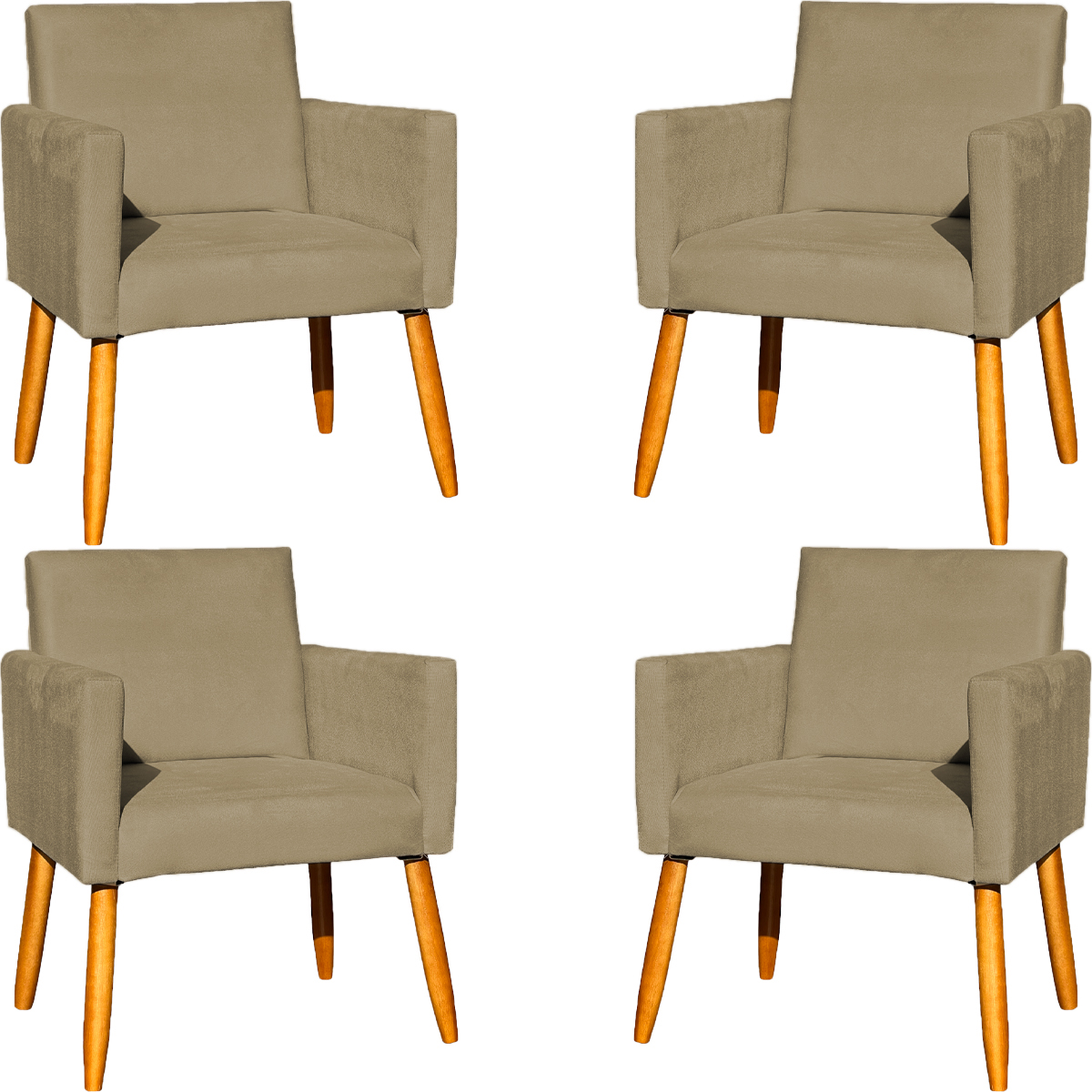 Kit 4 Poltronas Decorativas Para Sala, Manicure, Quarto, Nina Suede Nude Pé Castanho - Clique E Decore