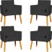 Kit 4 Poltronas Decorativas Para Sala, Manicure, Quarto, Nina Suede Preto Pé Castanho - Clique E Decore