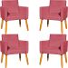 Kit 4 Poltronas Decorativas Para Sala, Manicure, Quarto, Nina Suede Rosê Pé Castanho - Clique E Decore