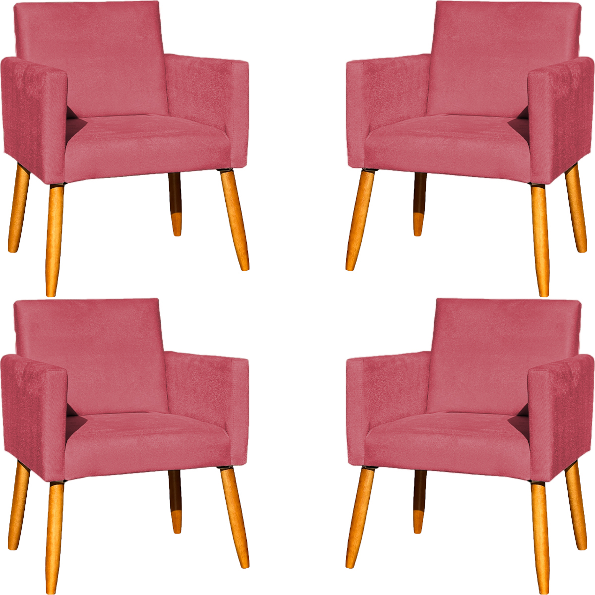 Kit 4 Poltronas Decorativas Para Sala, Manicure, Quarto, Nina Suede Rosê Pé Castanho - Clique E Decore