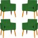 Kit 4 Poltronas Decorativas Para Sala, Manicure, Quarto, Nina Suede Verde Pé Castanho - Clique E Decore