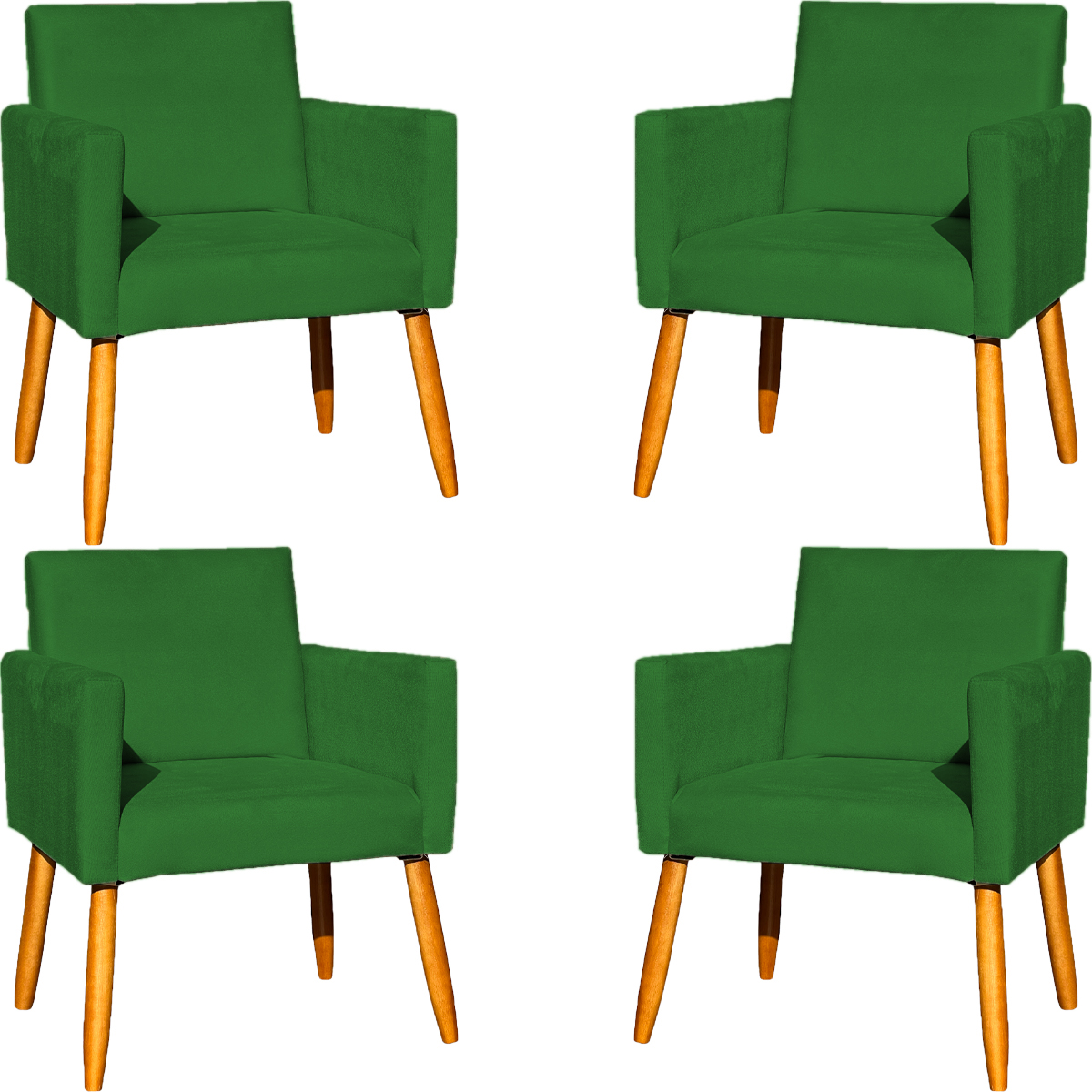 Kit 4 Poltronas Decorativas Para Sala, Manicure, Quarto, Nina Suede Verde Pé Castanho - Clique E Decore