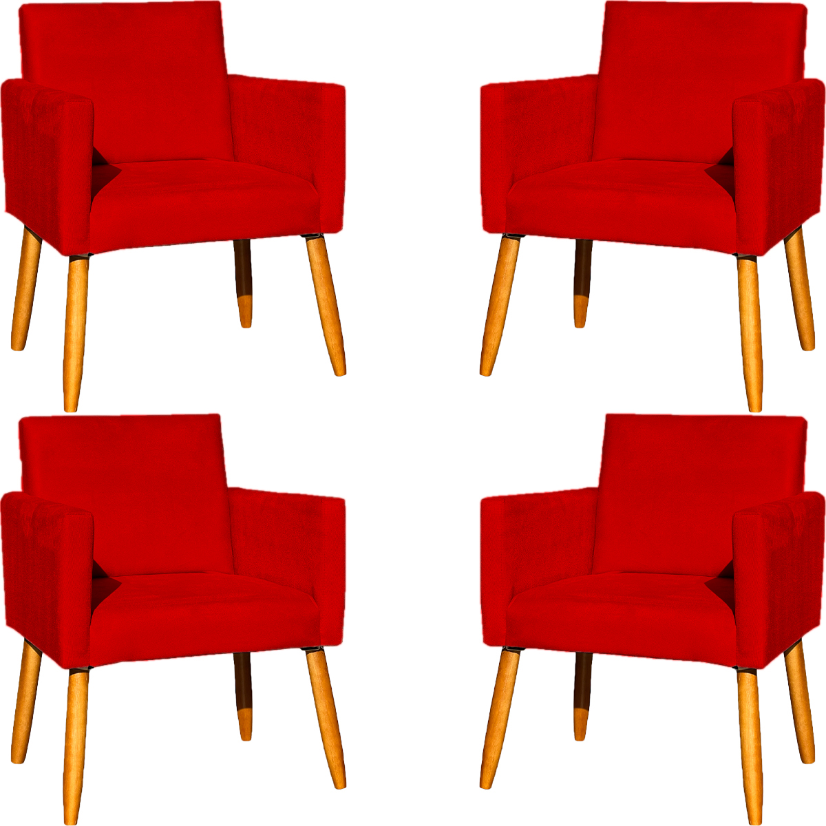 Kit 4 Poltronas Decorativas Para Sala, Manicure, Quarto, Nina Suede Vermelho Pé Castanho - Clique E Decore